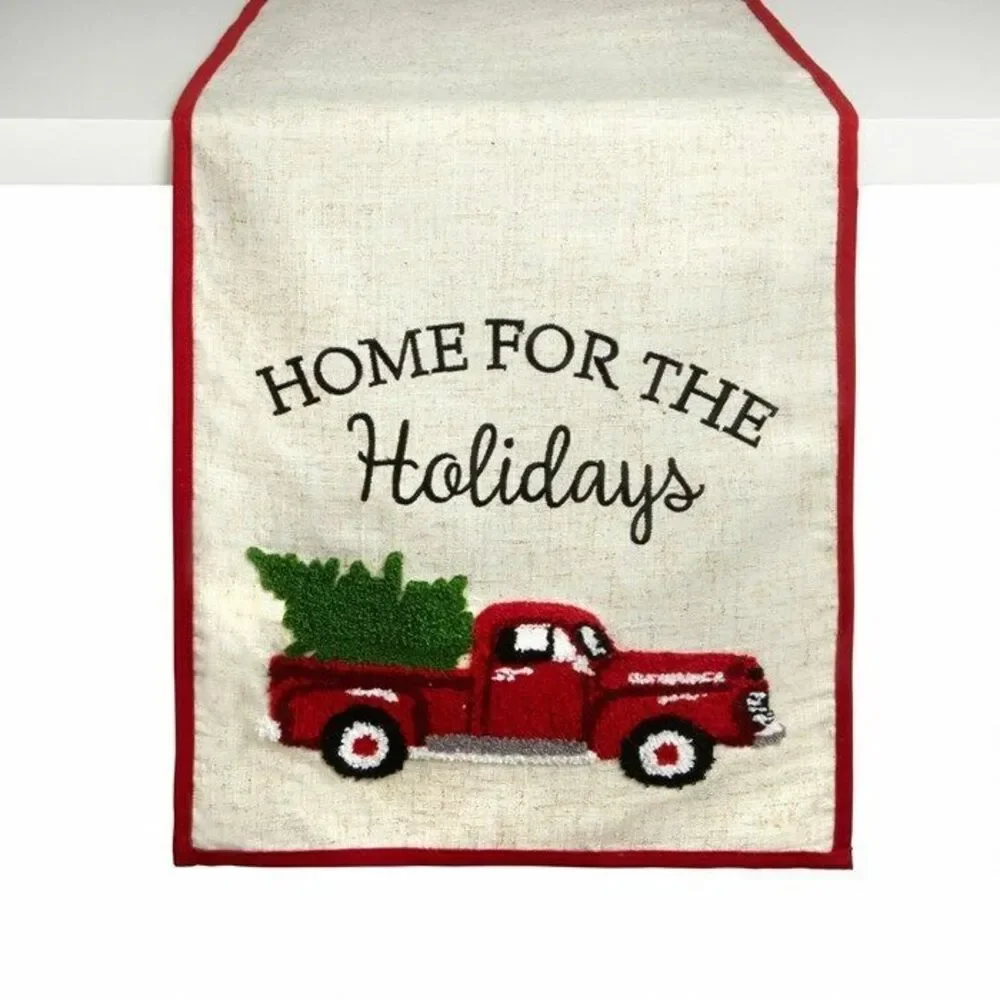 Christmas Red Farm Truck Table Runner 72x13 Embellished Home for the Holidays